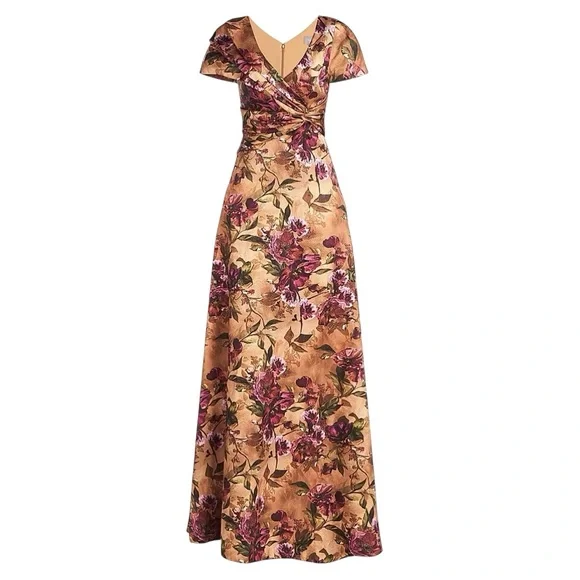 NWOT THEIA Nina Twist Drape A Line Gown in Gilded Poppies - Picture 3 of 14